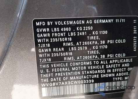 2012 Volkswagen Tiguan Se z USA, uszkodzony, nr VIN WVGBV7AX3CW003339